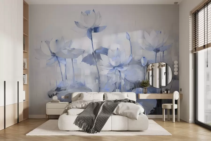 wall murals Delicate lotus flowers painted with acrylic w09067v1