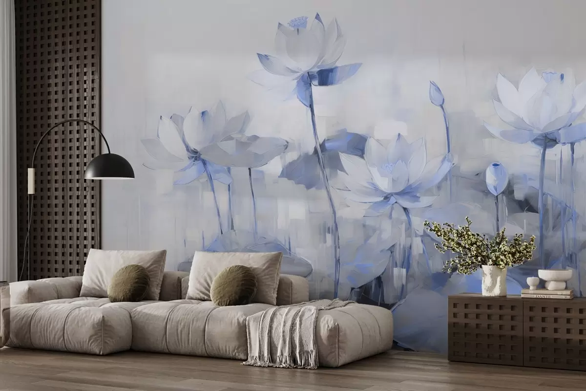wall murals Delicate lotus flowers painted with acrylic w09067v1