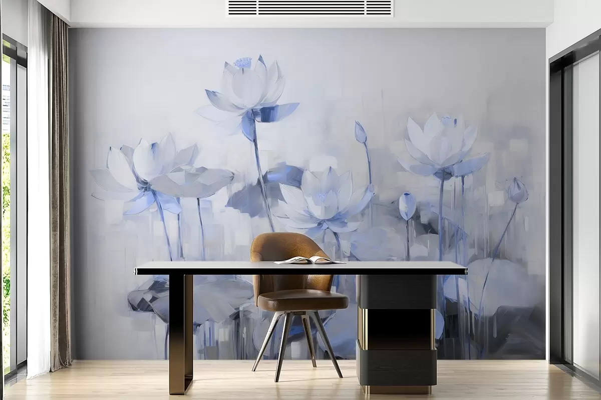 wall murals Delicate lotus flowers painted with acrylic w09067v1