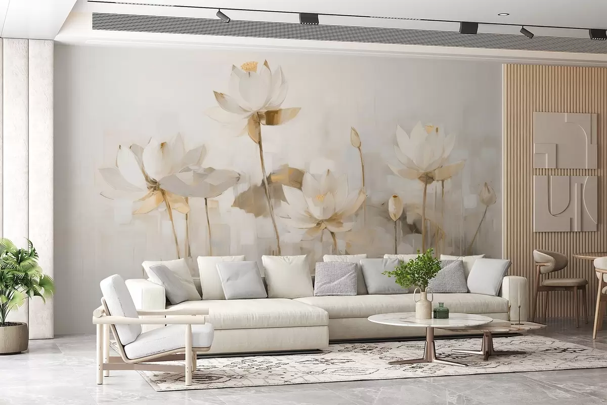 wall murals Delicate lotus flowers painted with acrylic w09067v2