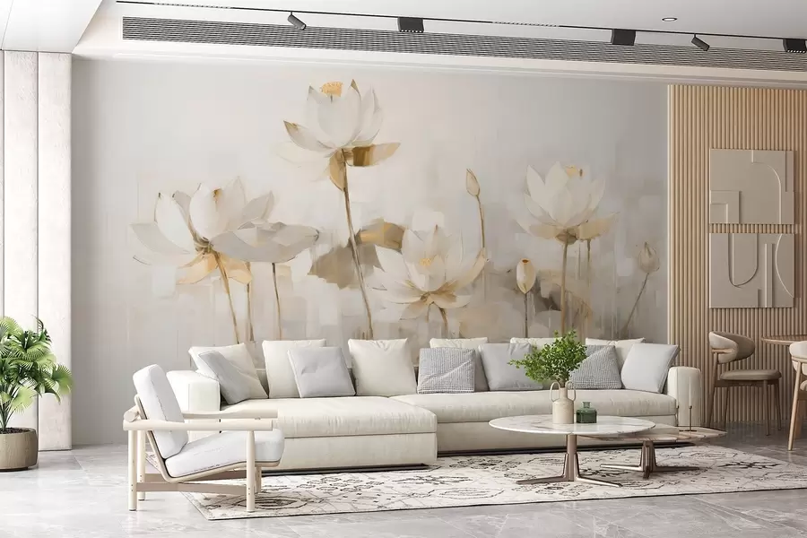 wall murals Delicate lotus flowers painted with acrylic w09067v2