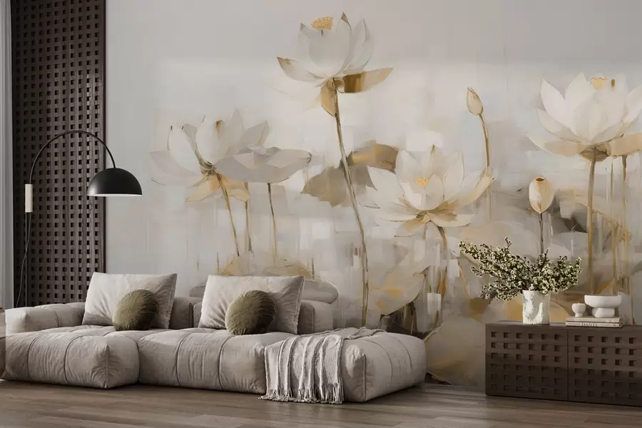 wall murals Delicate lotus flowers painted with acrylic w09067v2