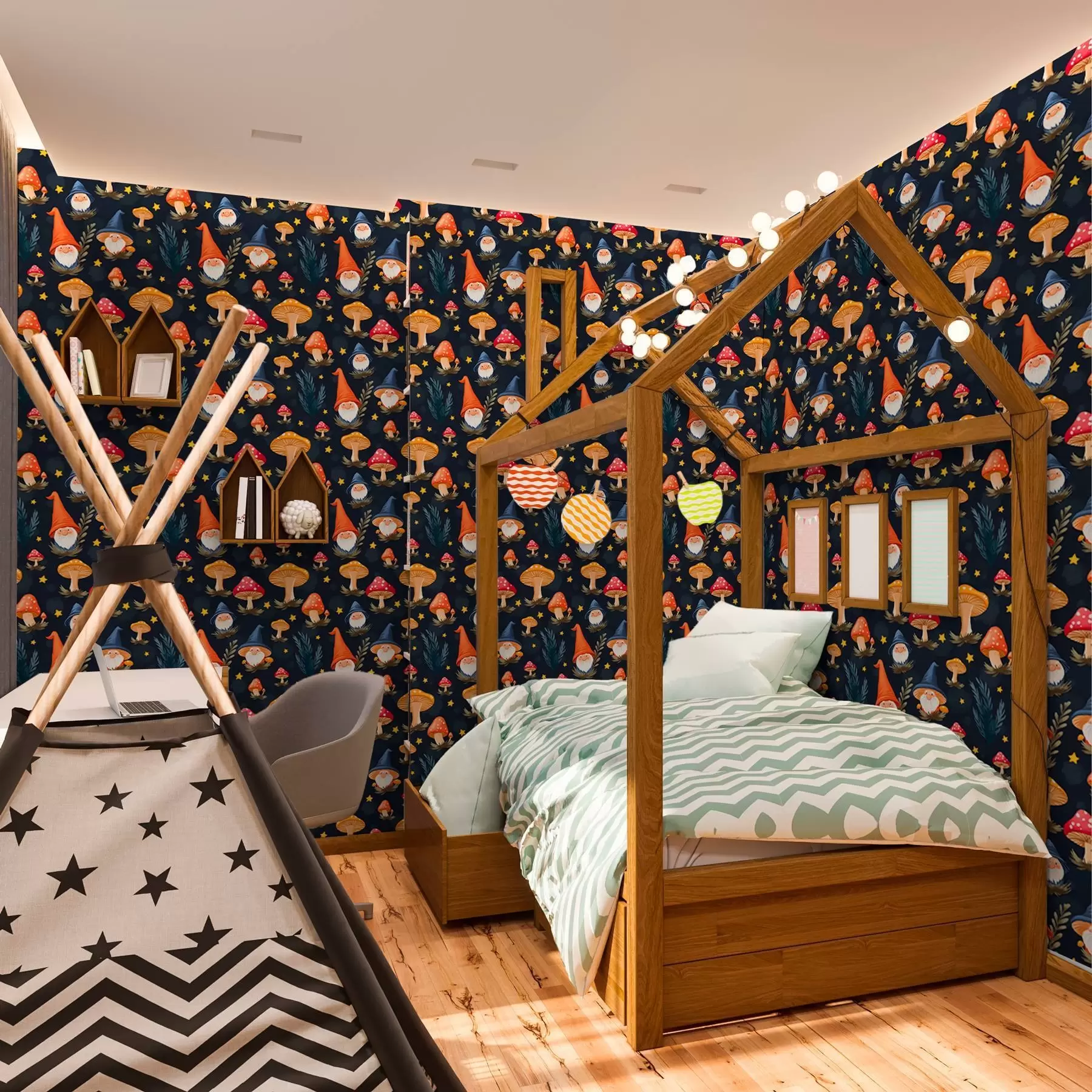 wall murals Fairy gnomes and starry night a00077