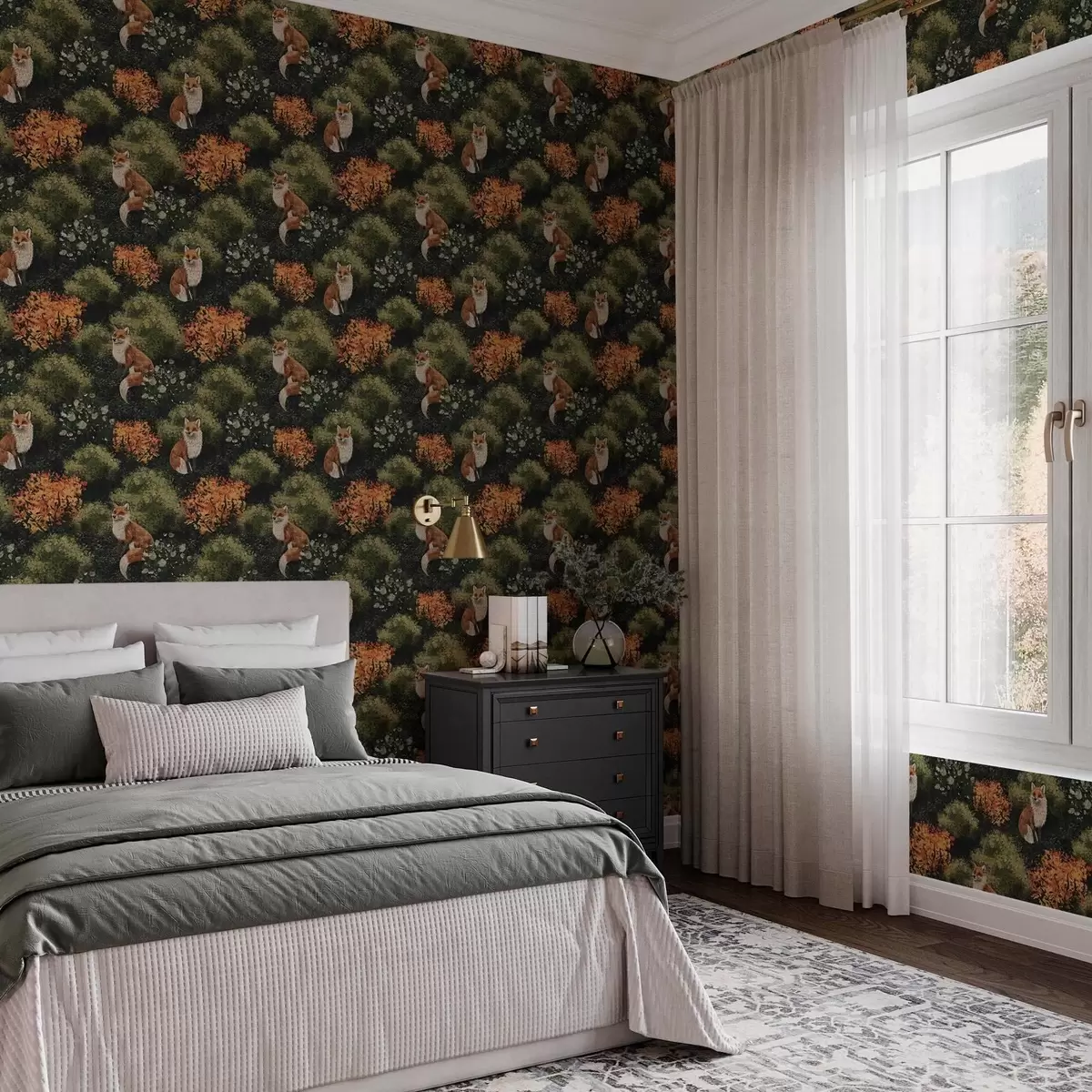 Wallpaper Chanterelles in the forest with autumn bushes on a dark background a00101