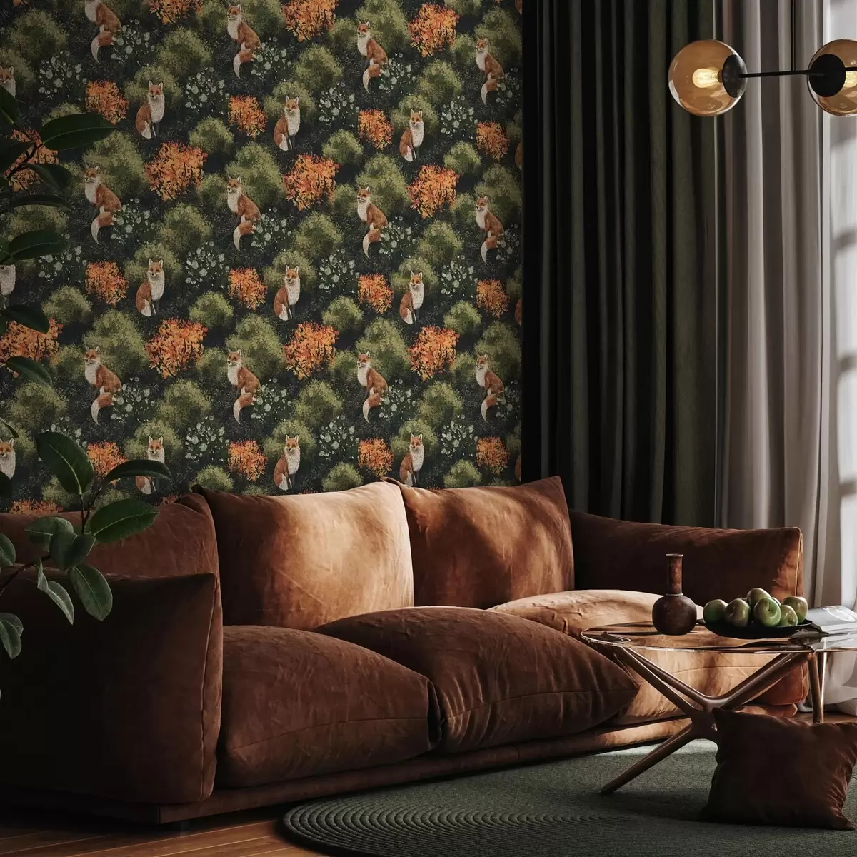 Wallpaper Chanterelles in the forest with autumn bushes on a dark background a00101