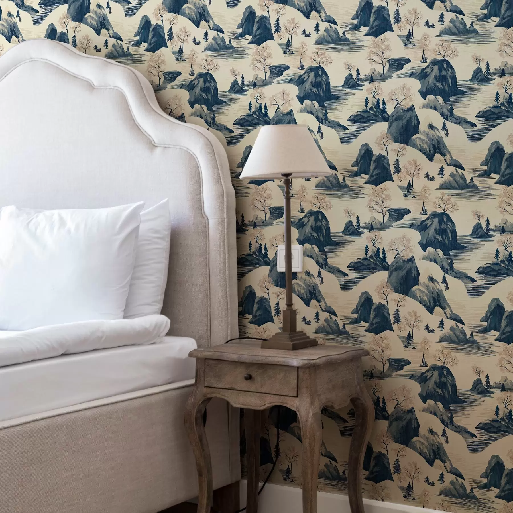 wall murals Winter landscapes with mountain river in blue shades a00103