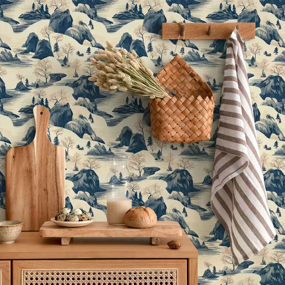 Wallpaper Winter landscapes with mountain river in blue shades a00103