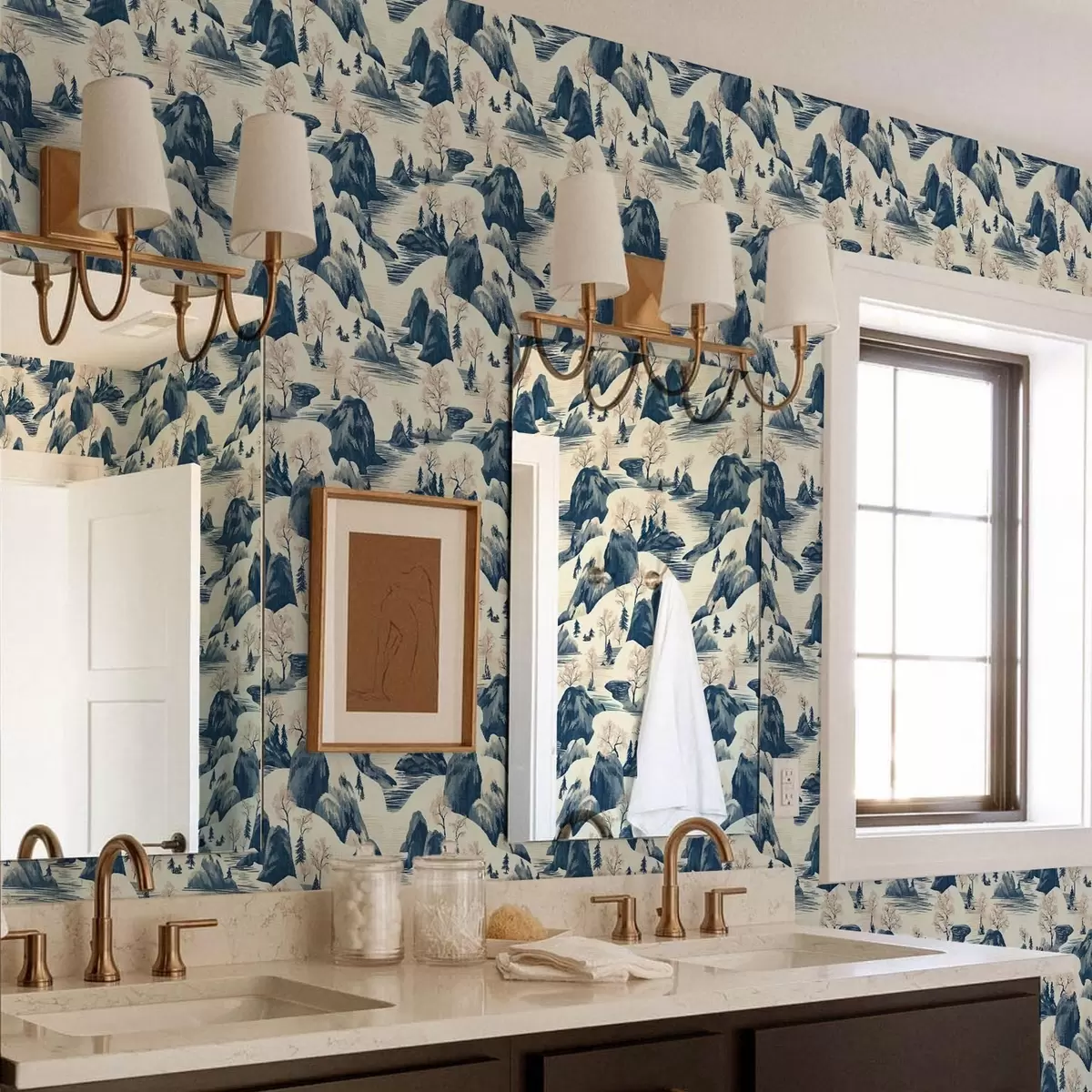 Wallpaper Winter landscapes with mountain river in blue shades a00103