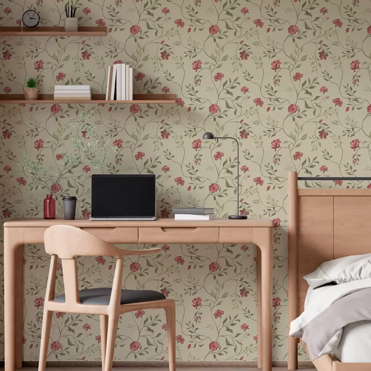 Wallpaper Flowers and red buds on a light background a00114