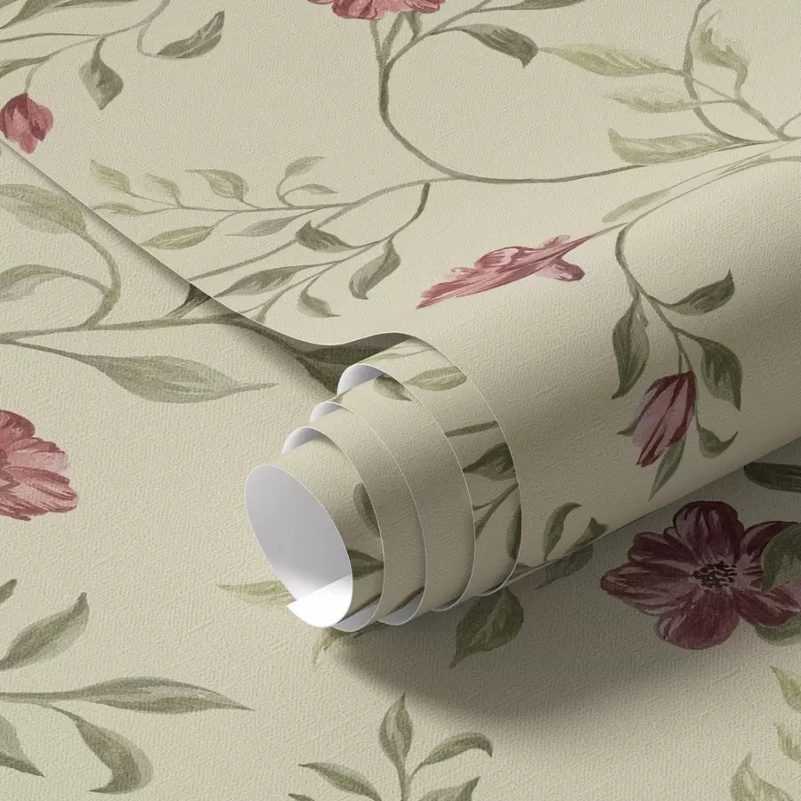 wall murals Flowers and red buds on a light background a00114