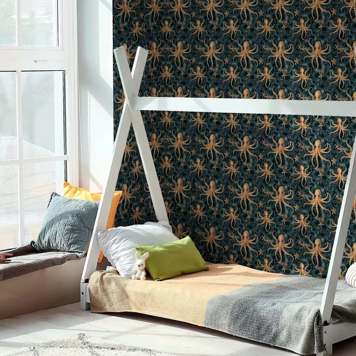 Wallpaper Octopuses on a dark blue background a00120v1