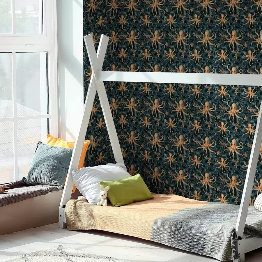 wall murals Octopuses on a dark blue background a00120v1