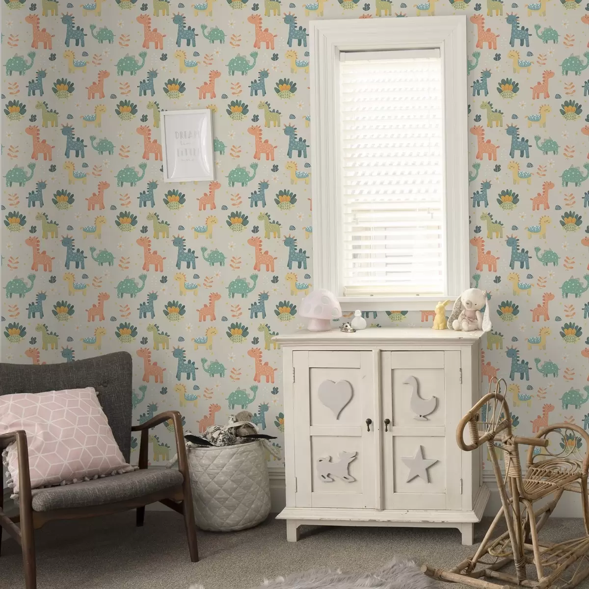 Wallpaper Children's dinosaurs in pastel colours on a light background a00125