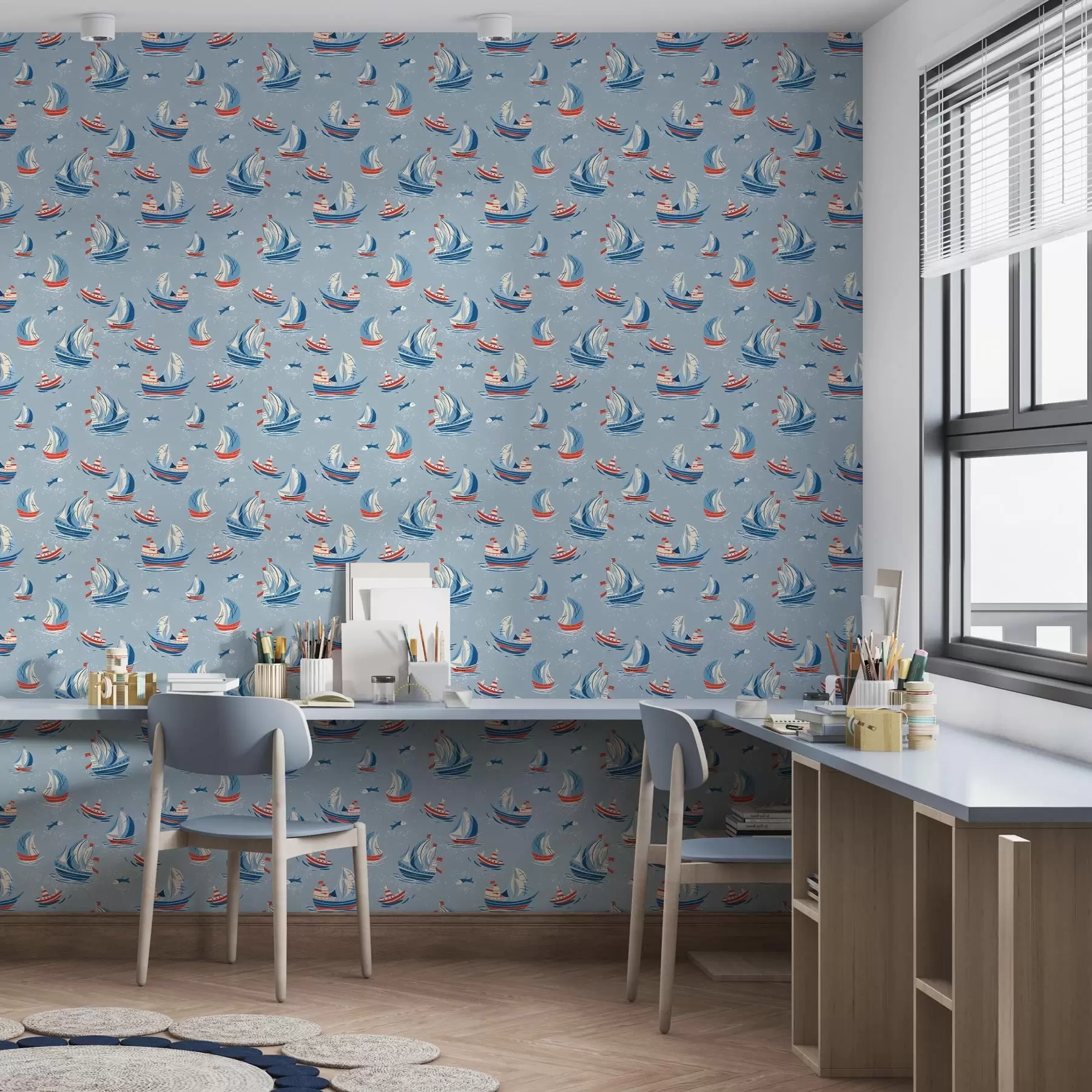wall murals Ships on a blue background a00126