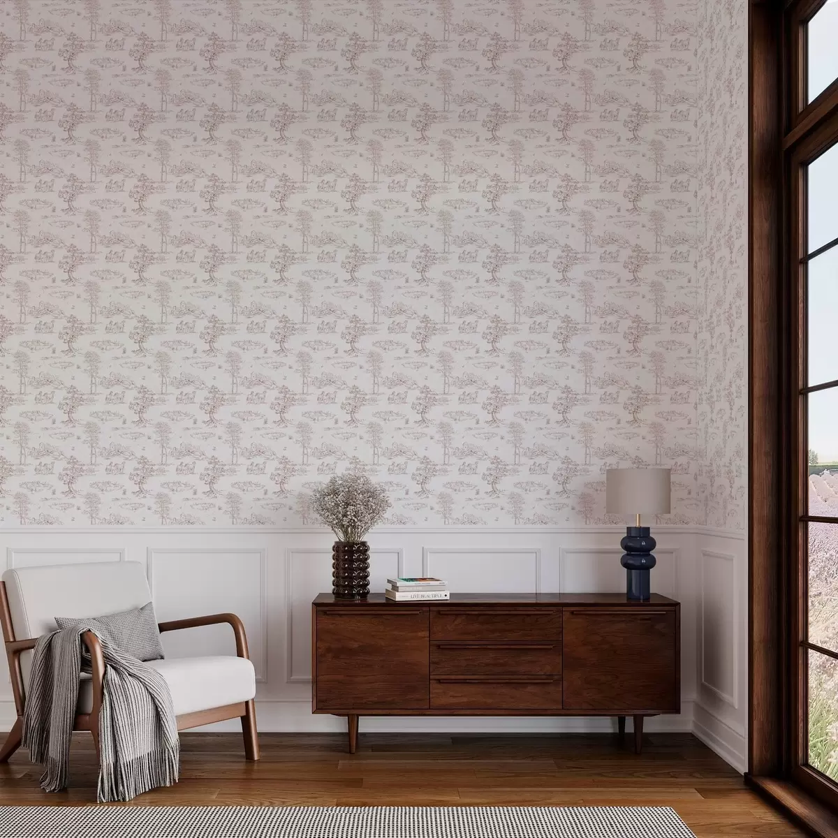 Wallpaper Rural landscape with castle and horses a00133