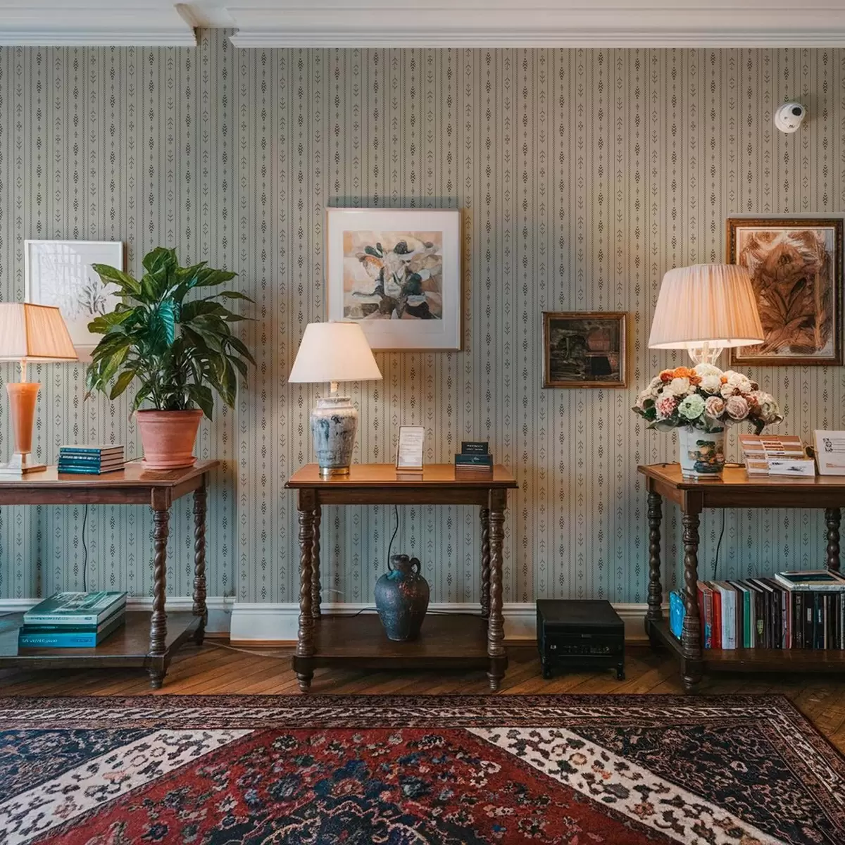 Wallpaper Ethnic motif with patterns in grey and mint colours a00138