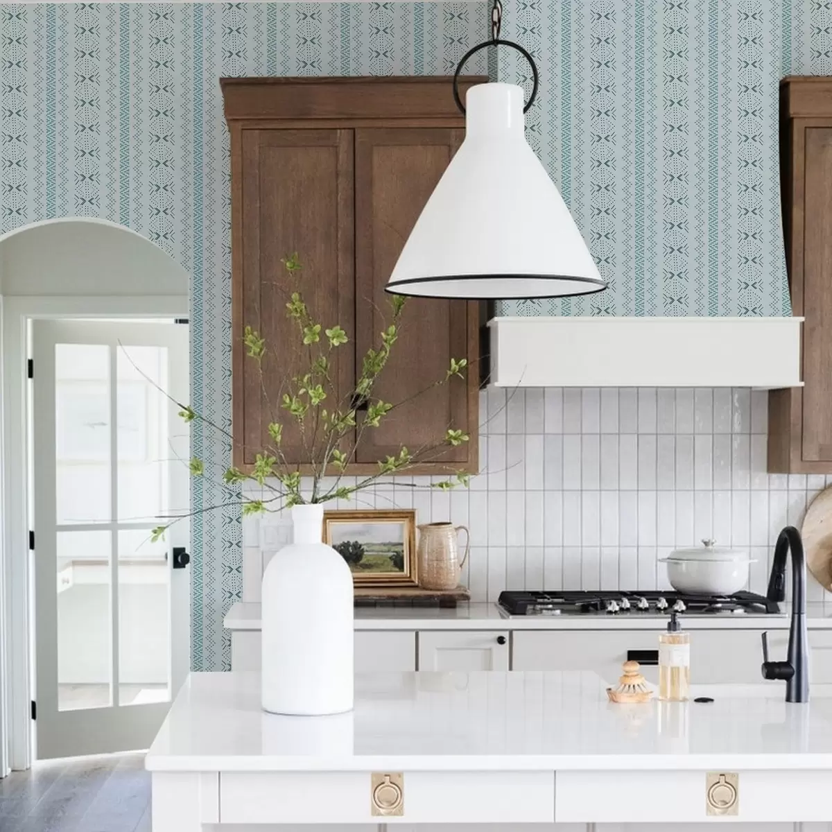 Wallpaper Geometry with Ukrainian embroidery on a blue background a00139