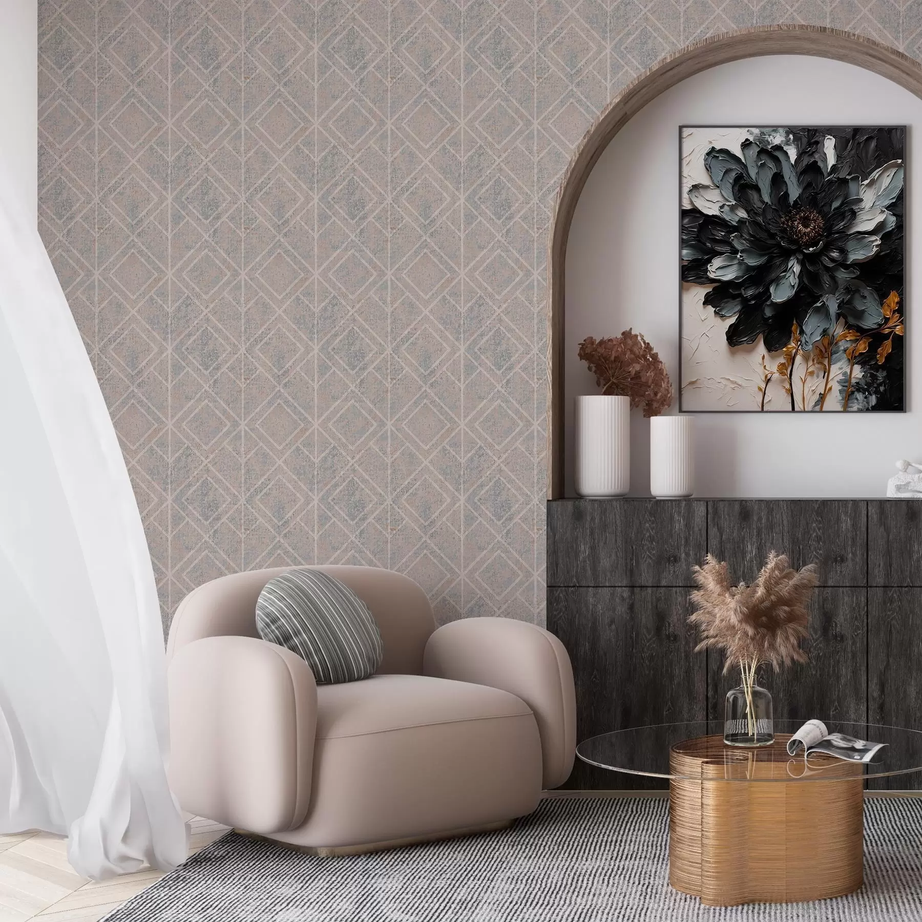 wall murals Classic diamonds in blue and beige colours a00141v2