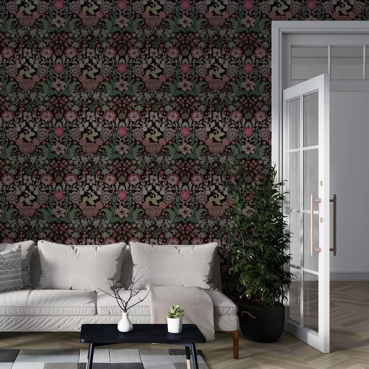 Wallpaper Contrasting print with floral motifs a00145v4
