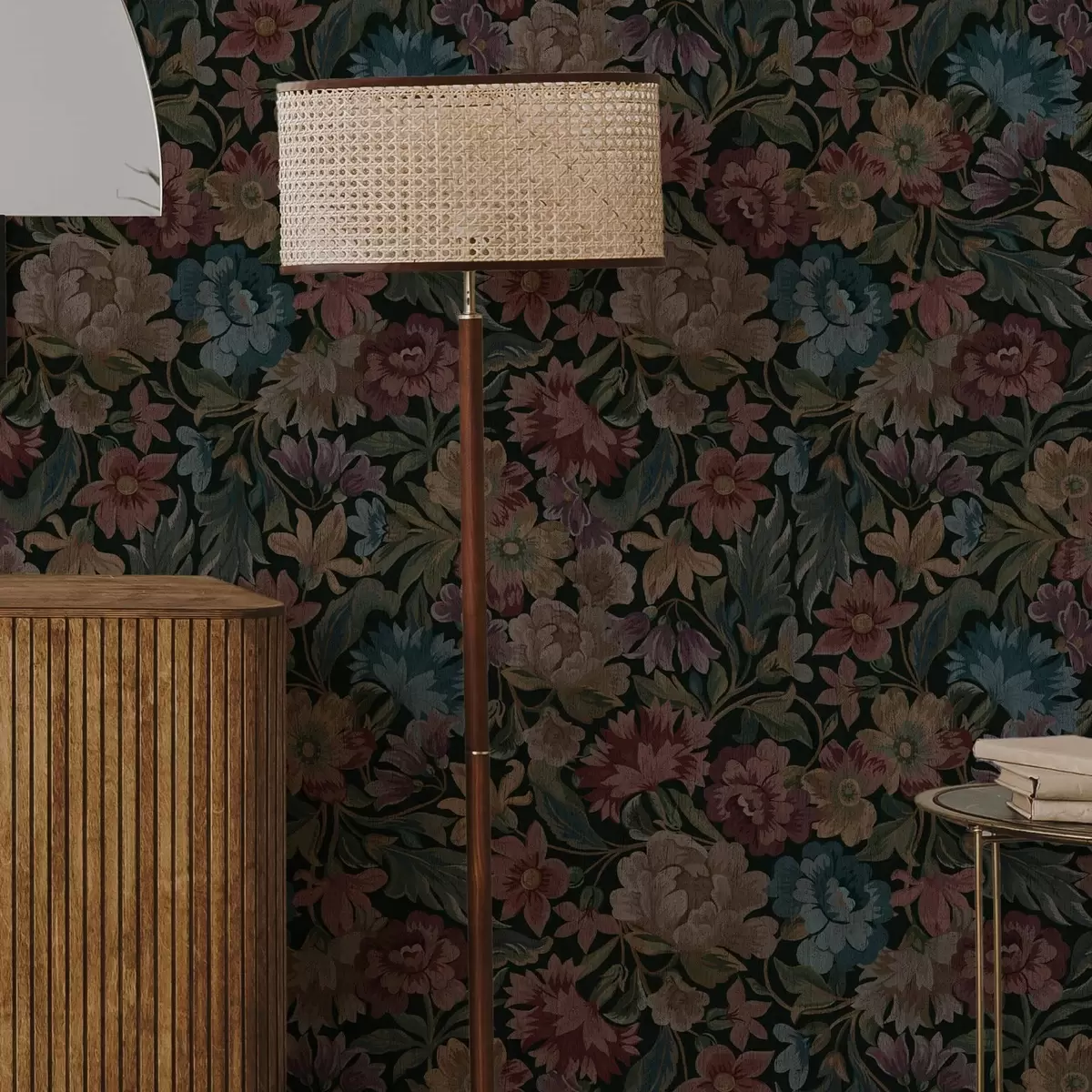 Wallpaper Tapestry texture with colourful flowers a00146