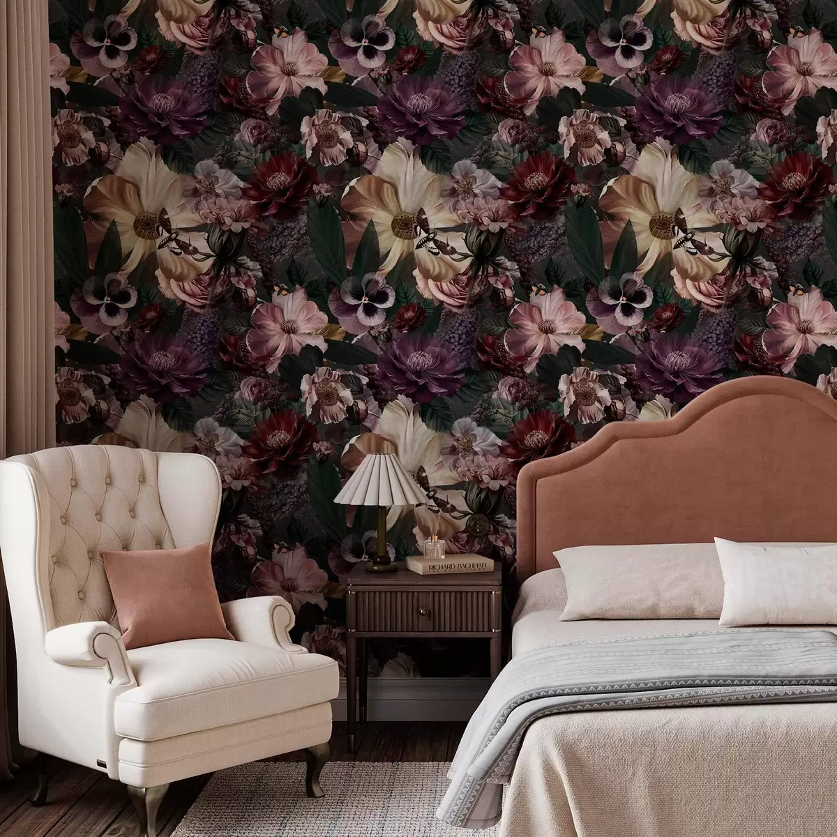 Wallpaper Art floral print in dark colours a00147