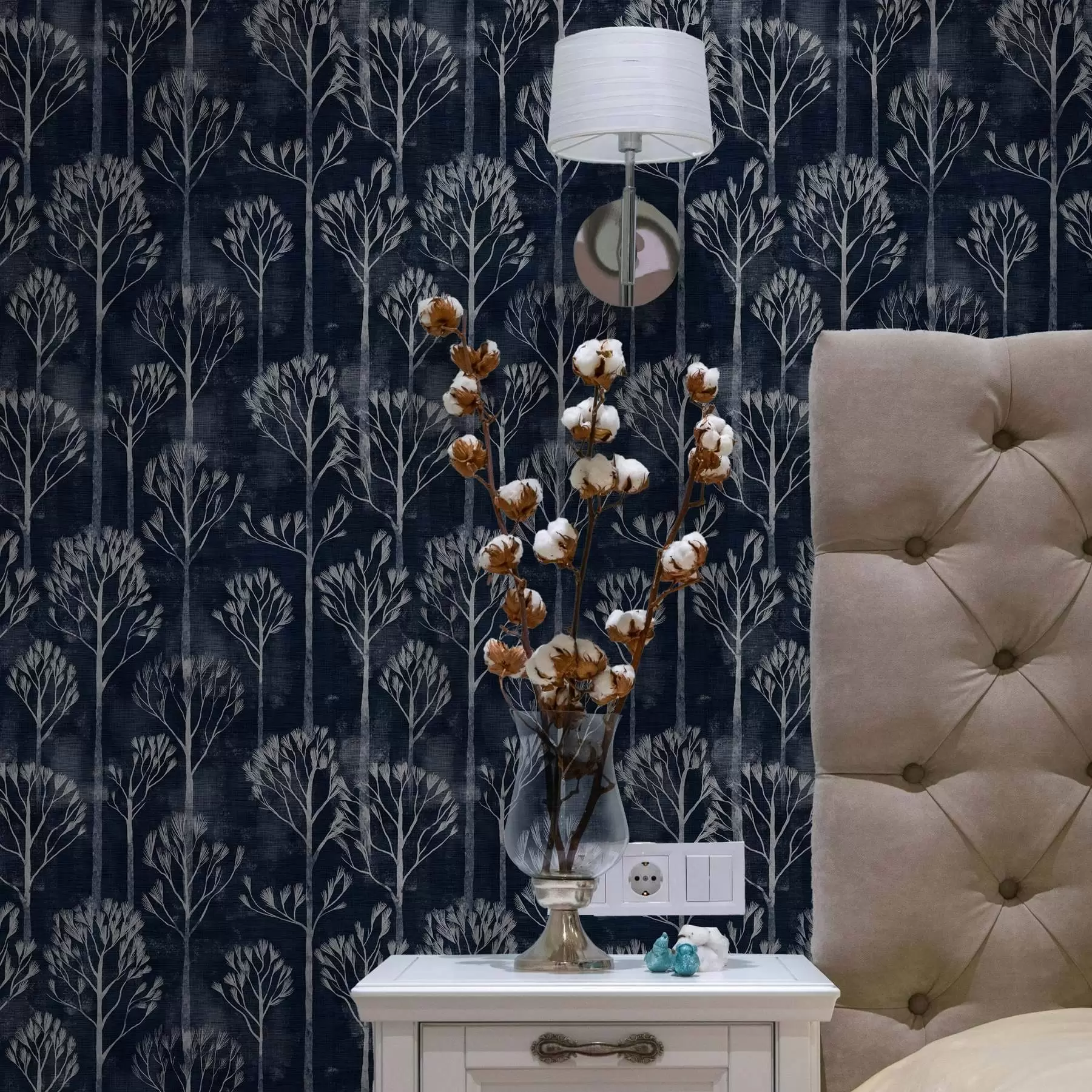 wall murals Botany with white trees in Scandinavian style a00148