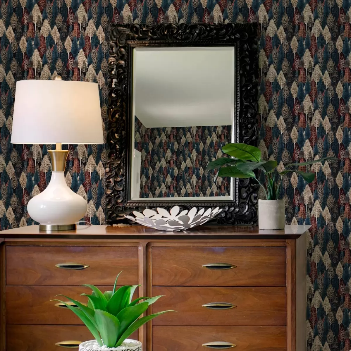 Wallpaper Abstract forest with trees on dark blue background a00150