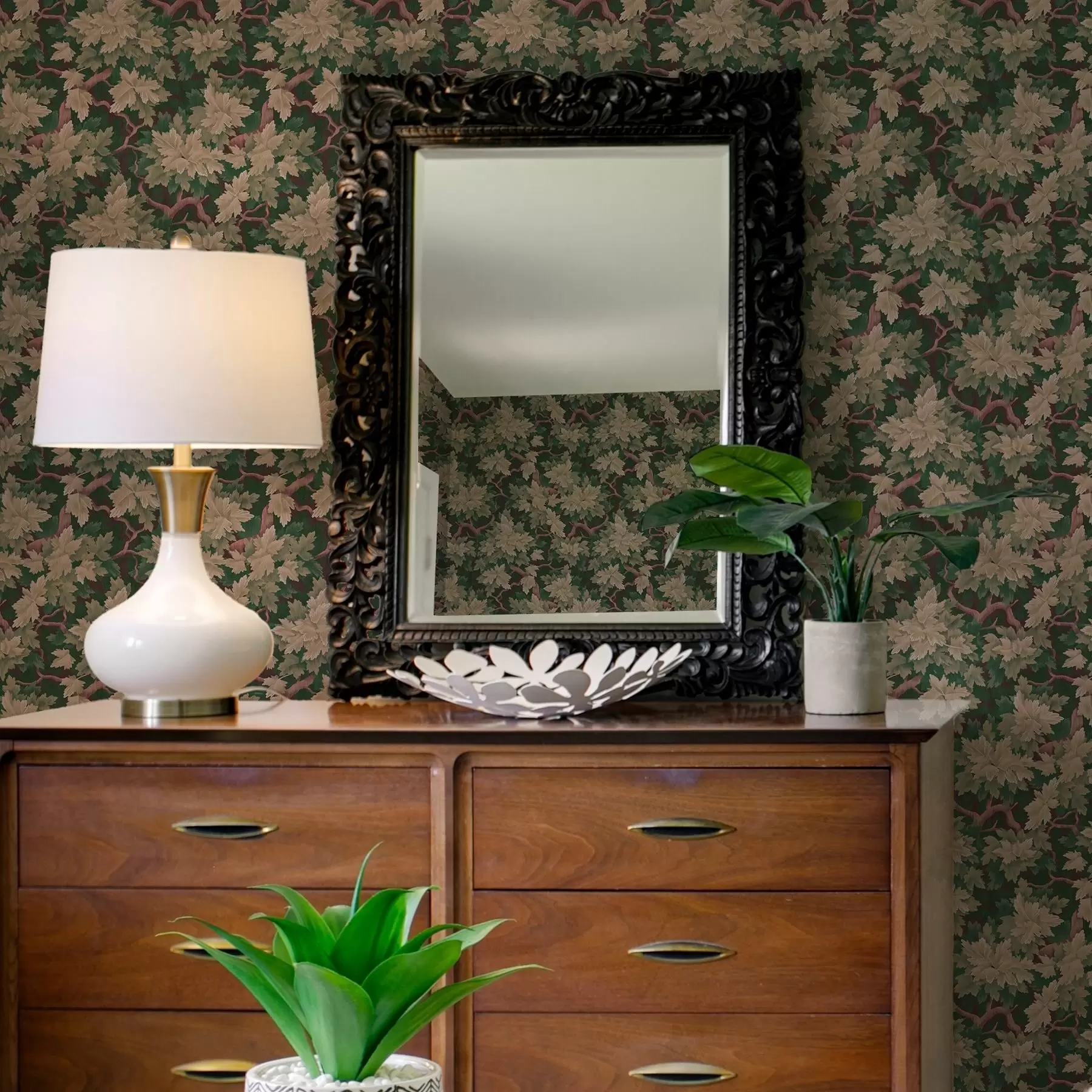 wall murals Leaves in warm palette on dark background a00151v1