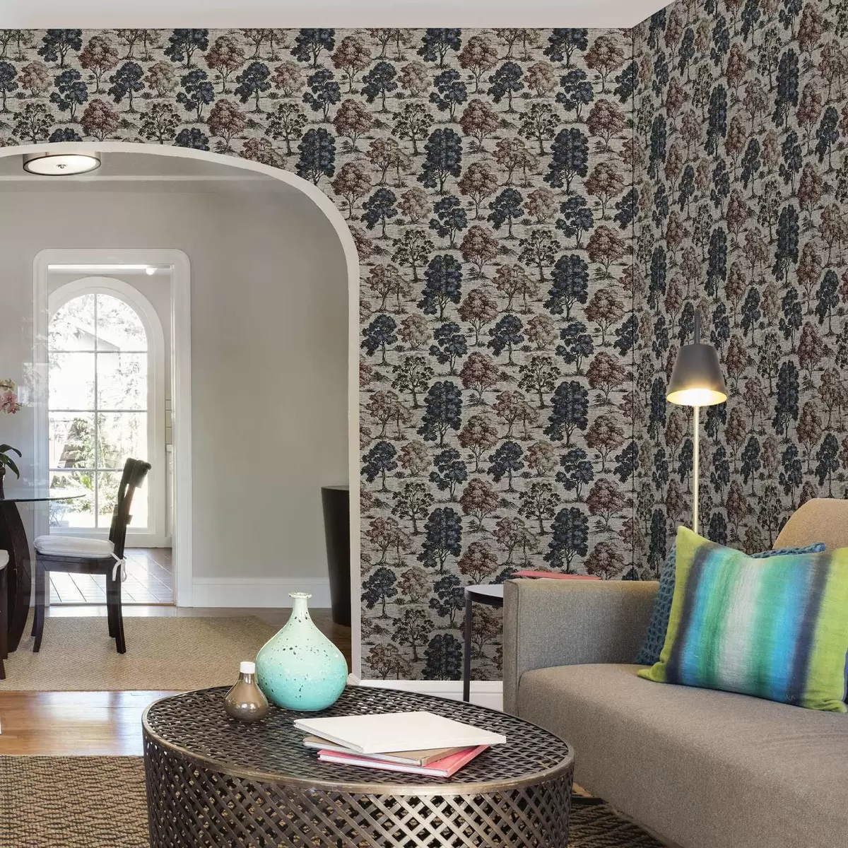 Wallpaper Graphic with trees on light linen background a00152