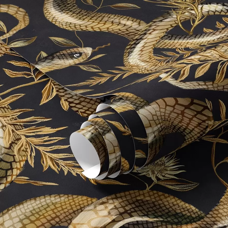wall murals Snakes and flowers on a dark background a00158