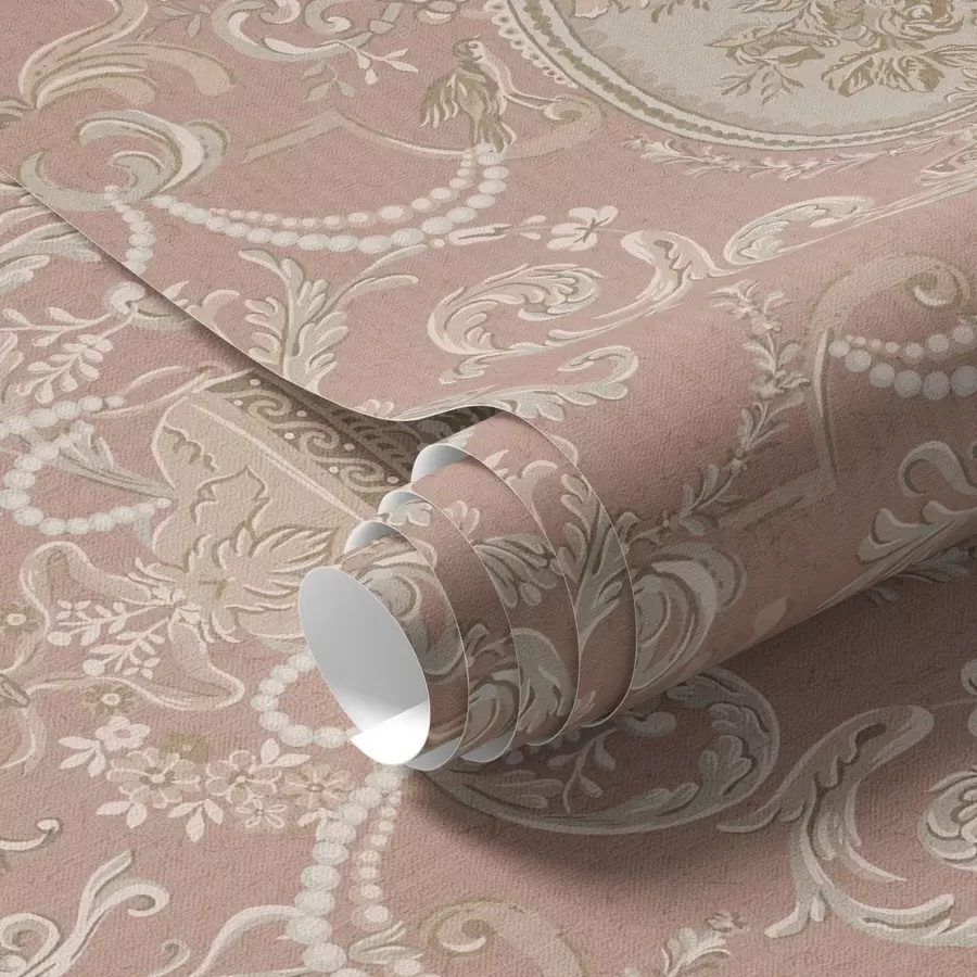 wall murals Baroque ornament with flowers on pink background a00160