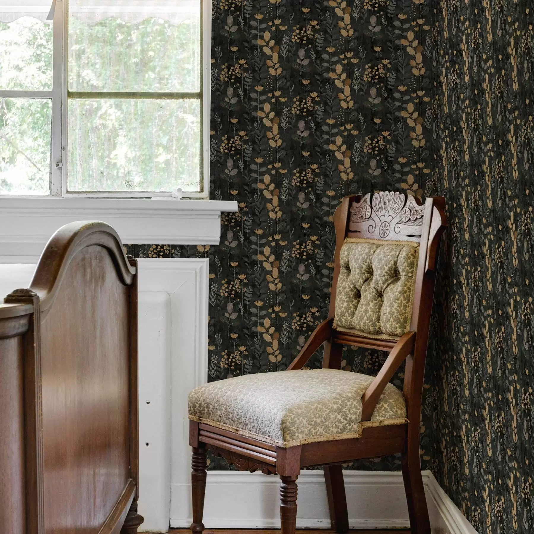 wall murals Floral pattern in grey and yellow tones a00163