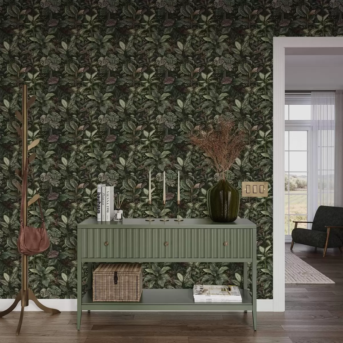 Wallpaper Tropical greenery in vintage botanical style a00165