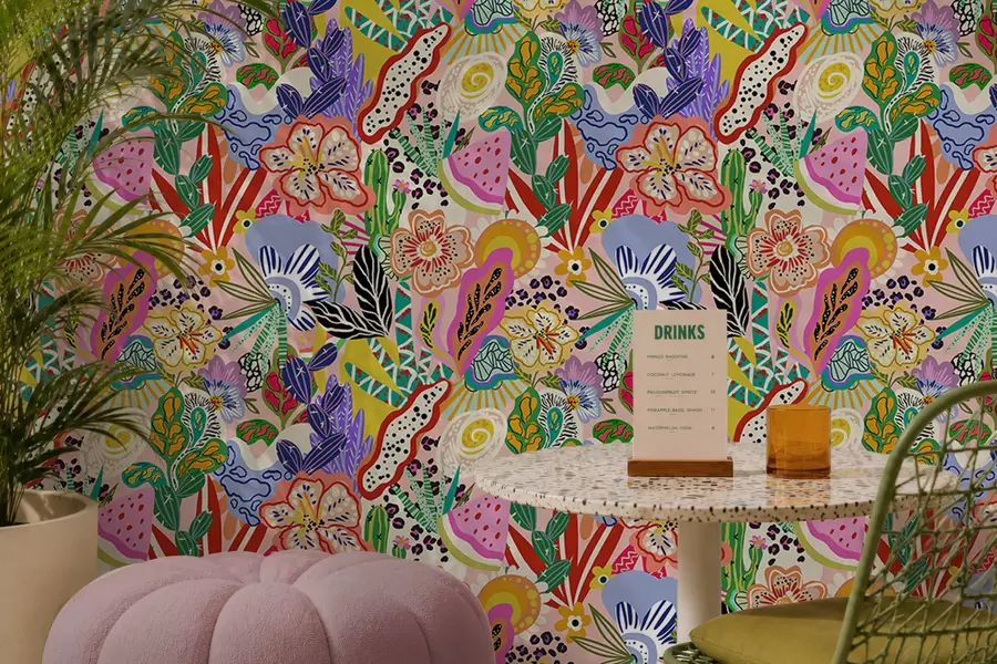 wall murals Abstract floral print in pop art style a00167