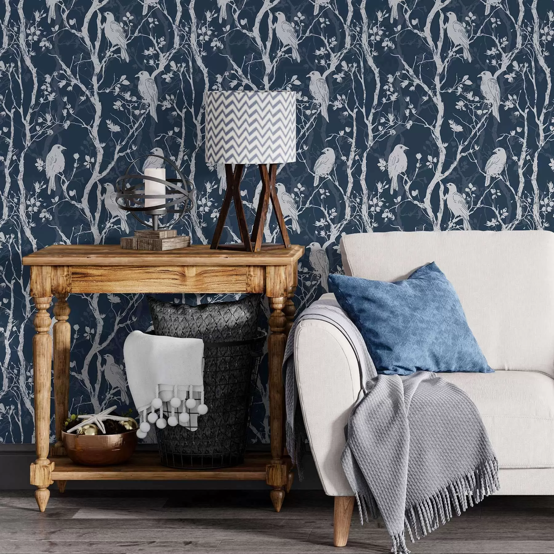 wall murals Birds among the moonlit branches a00082v1