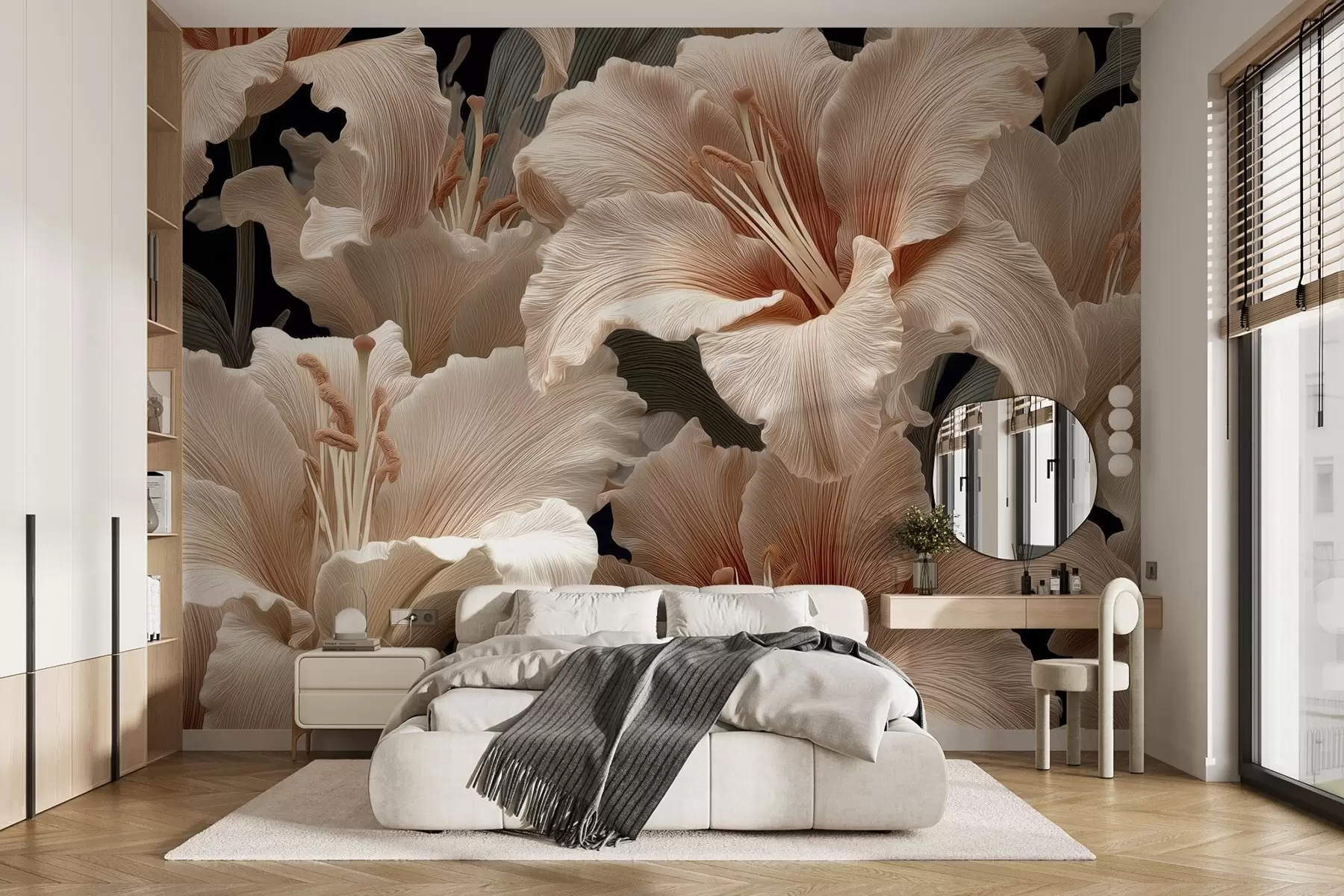 wall murals Delicate beige lilies w09090