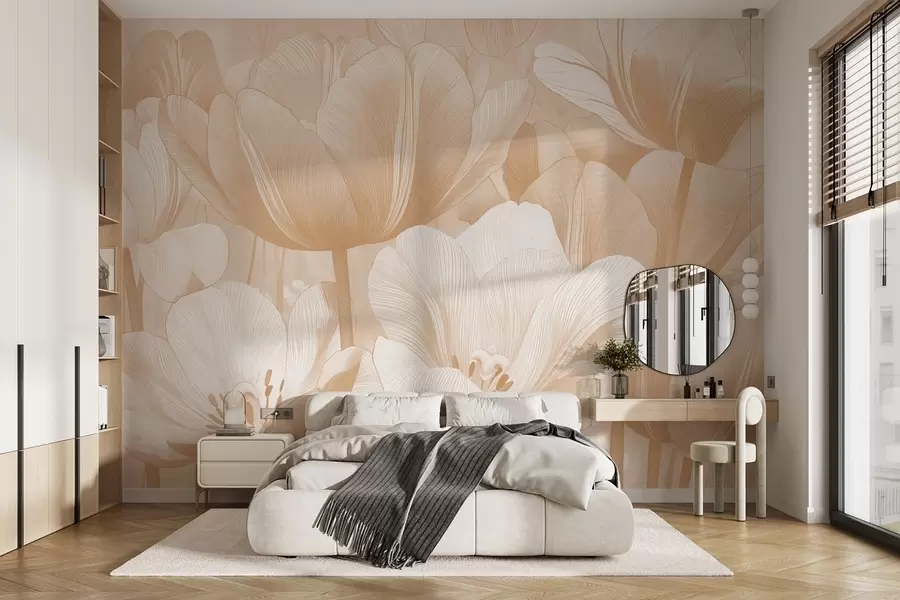 wall murals Beige poppies in light tones w09099