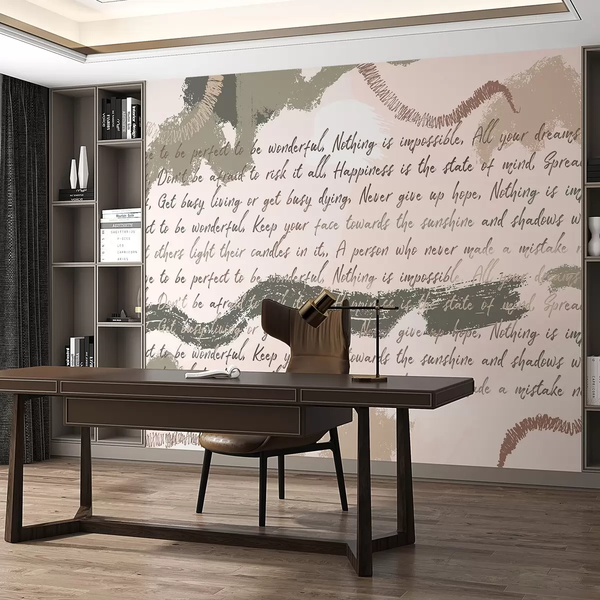 wall murals Design with inspirational quotes, abstraction, natural colors w03909