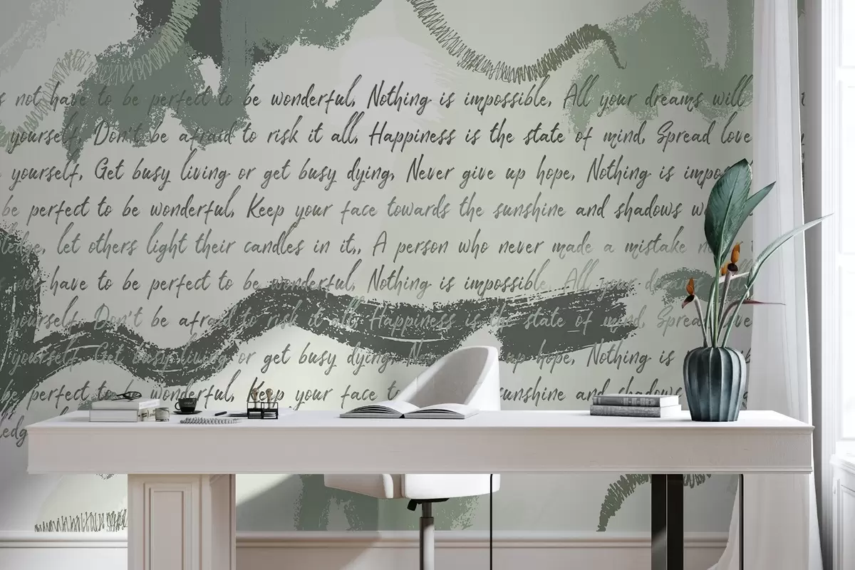 wall murals Design with inspirational quotes, abstraction, green colors w03909v1