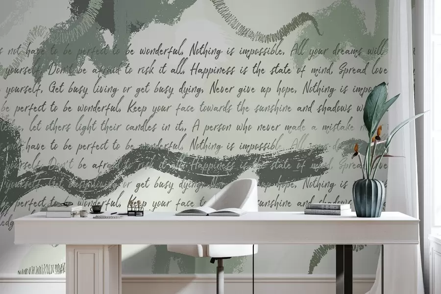 wall murals Design with inspirational quotes, abstraction, green colors w03909v1