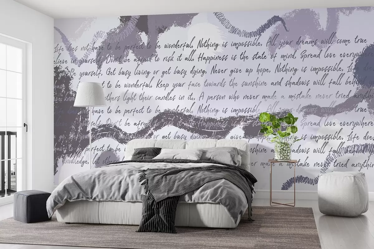 wall murals Design with inspirational quotes, abstraction, purple colors w03909v2