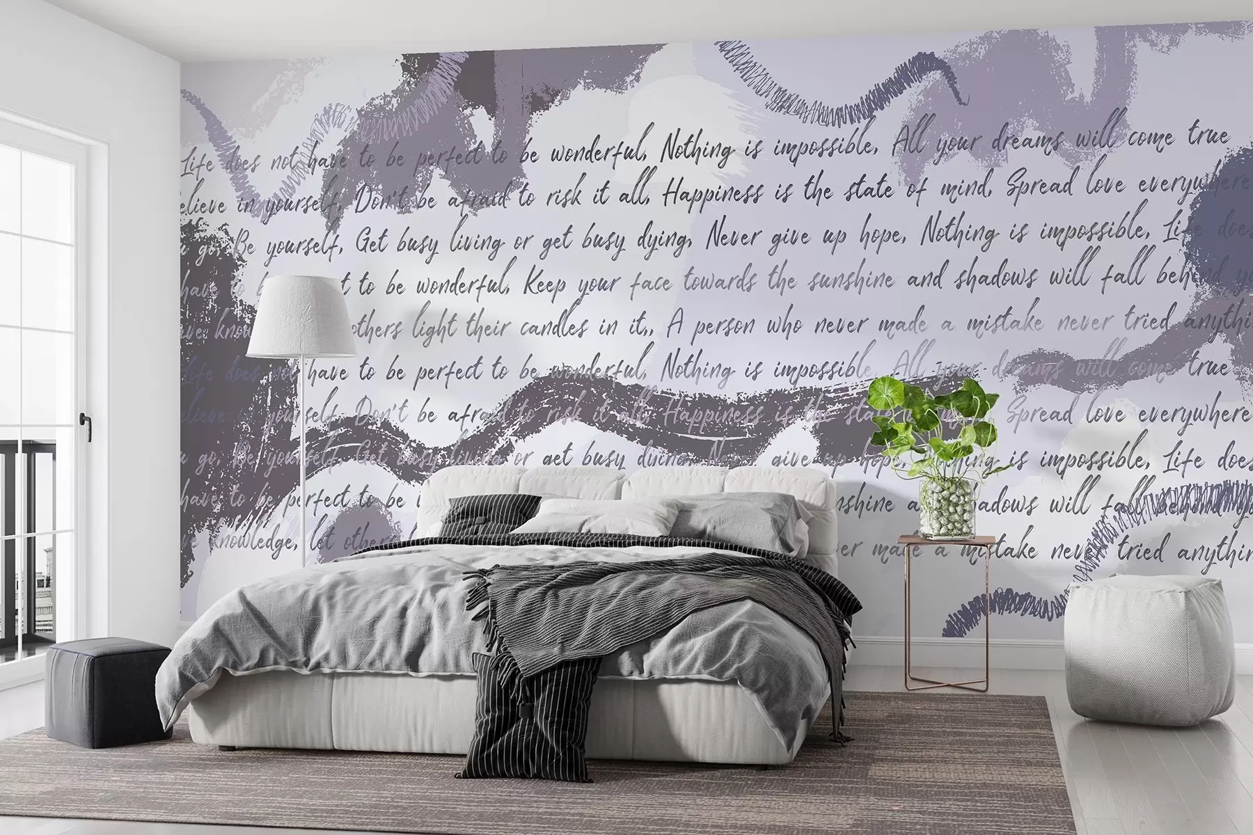 wall murals Design with inspirational quotes, abstraction, purple colors w03909v2