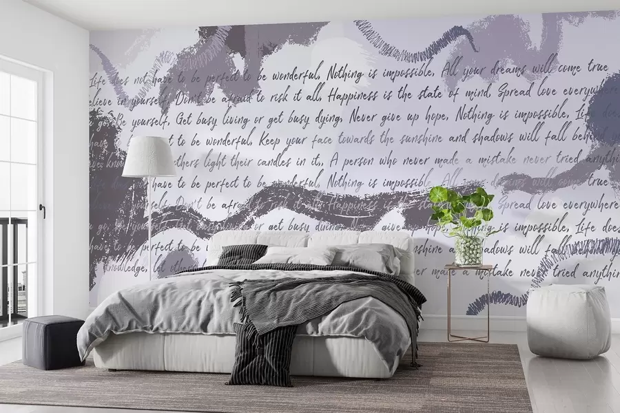 wall murals Design with inspirational quotes, abstraction, purple colors w03909v2