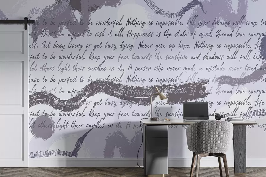 wall murals Design with inspirational quotes, abstraction, purple colors w03909v2