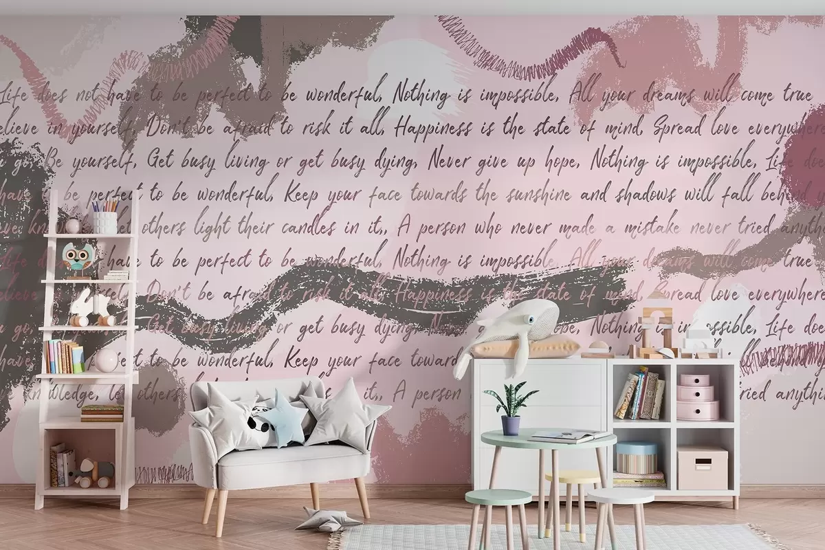 wall murals Design with inspirational quotes, abstraction, pink colors w03909v3