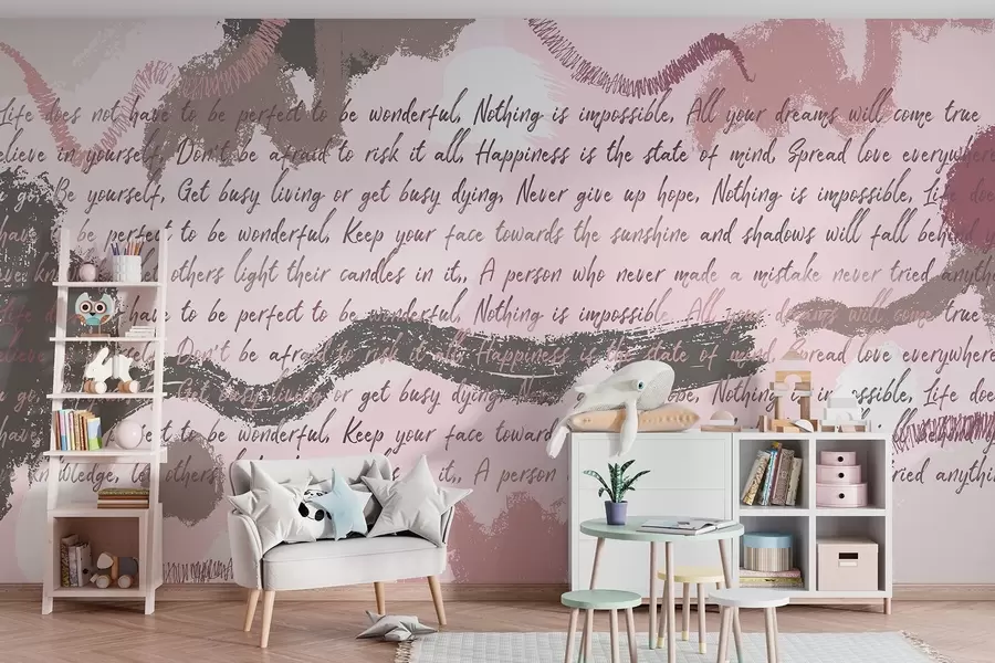 wall murals Design with inspirational quotes, abstraction, pink colors w03909v3