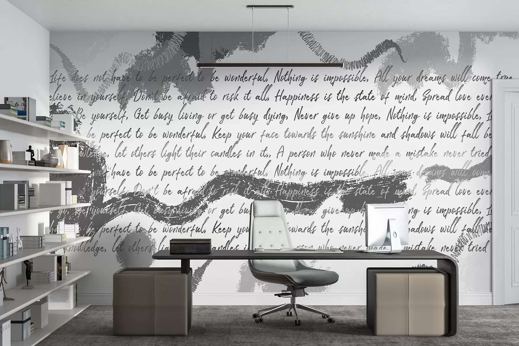 wall murals Design with inspirational quotes, abstraction, grey colors w03909v4