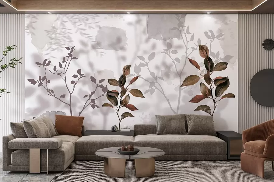 wall murals Lemon tree leaves, tree branches shadows, nature, watercolor w03910