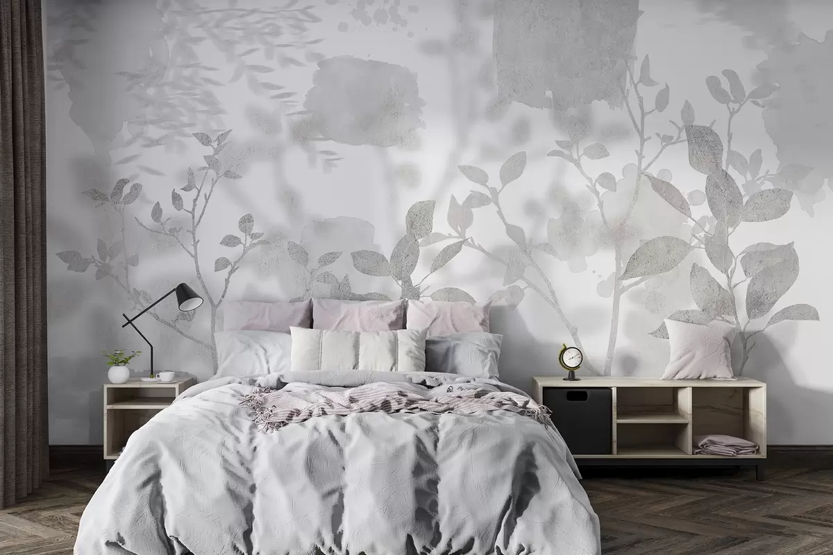 wall murals Trees silhouettes, branches, nature, watercolor, grey colors w03911