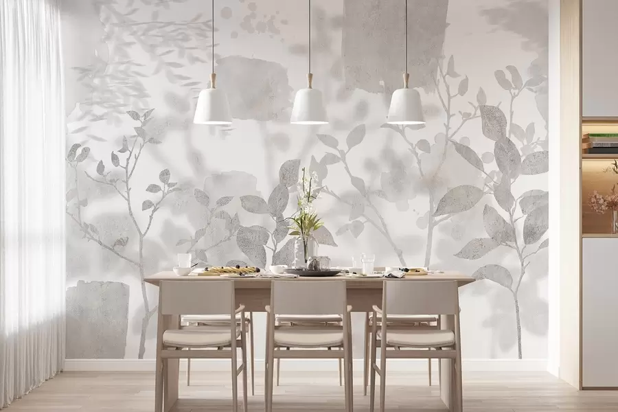 wall murals Trees silhouettes, branches, nature, watercolor, grey colors w03911